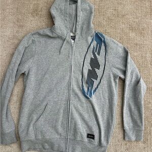 Men's Gray Zip-Up Sweater with Blue Accents